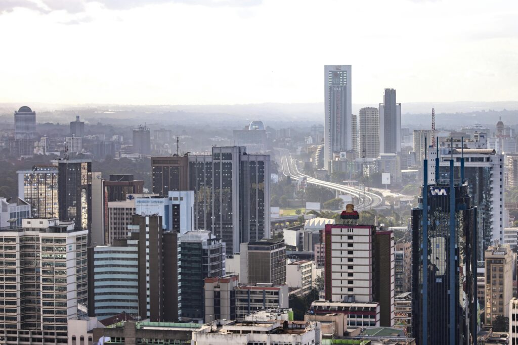 Nairobi skyline view from luxury hotel rooftop, Kenya